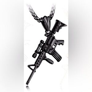 Brand New Black gun necklace with chain and pouch